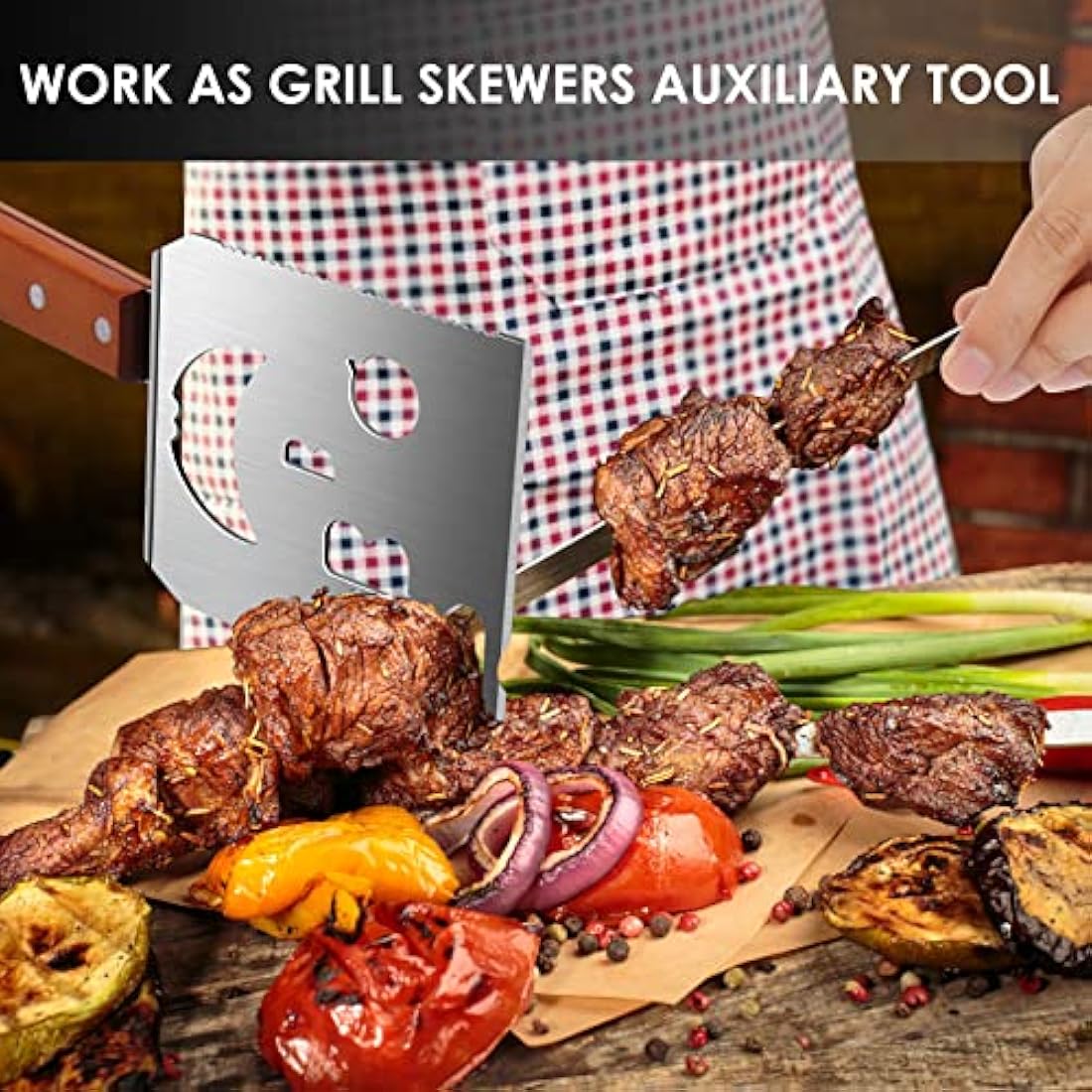 BBQ Accessories for Charcoal BBQ,Gas BBQ, 7 in 1 BBQ Spatula with Scraper, 17 Inch Long BBQ Tools for Barbecue Grill, Dad Gifts, Fathers's Day Gifts, Gifts for Men