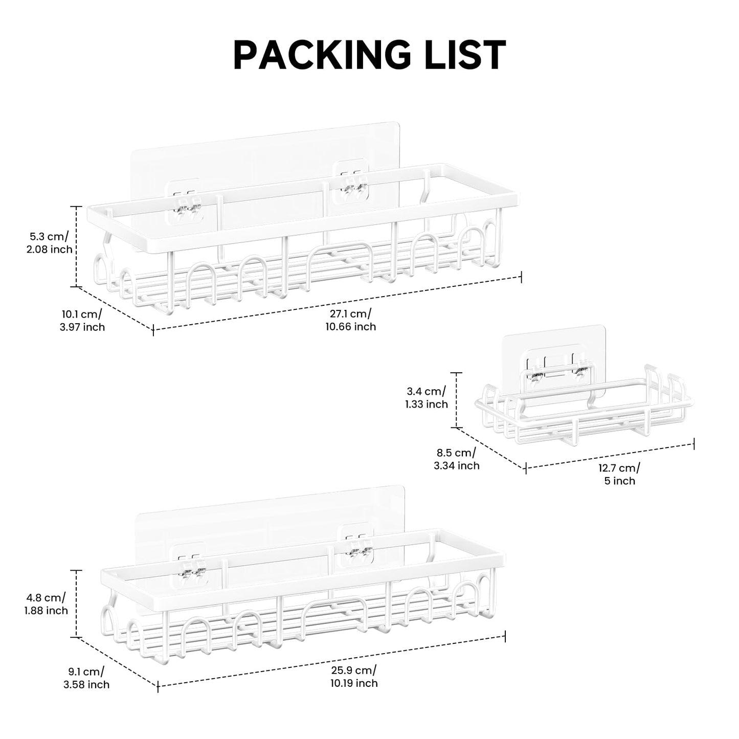 Deyhoc 3 Pack Rustproof Stainless Steel Shower Caddy - White