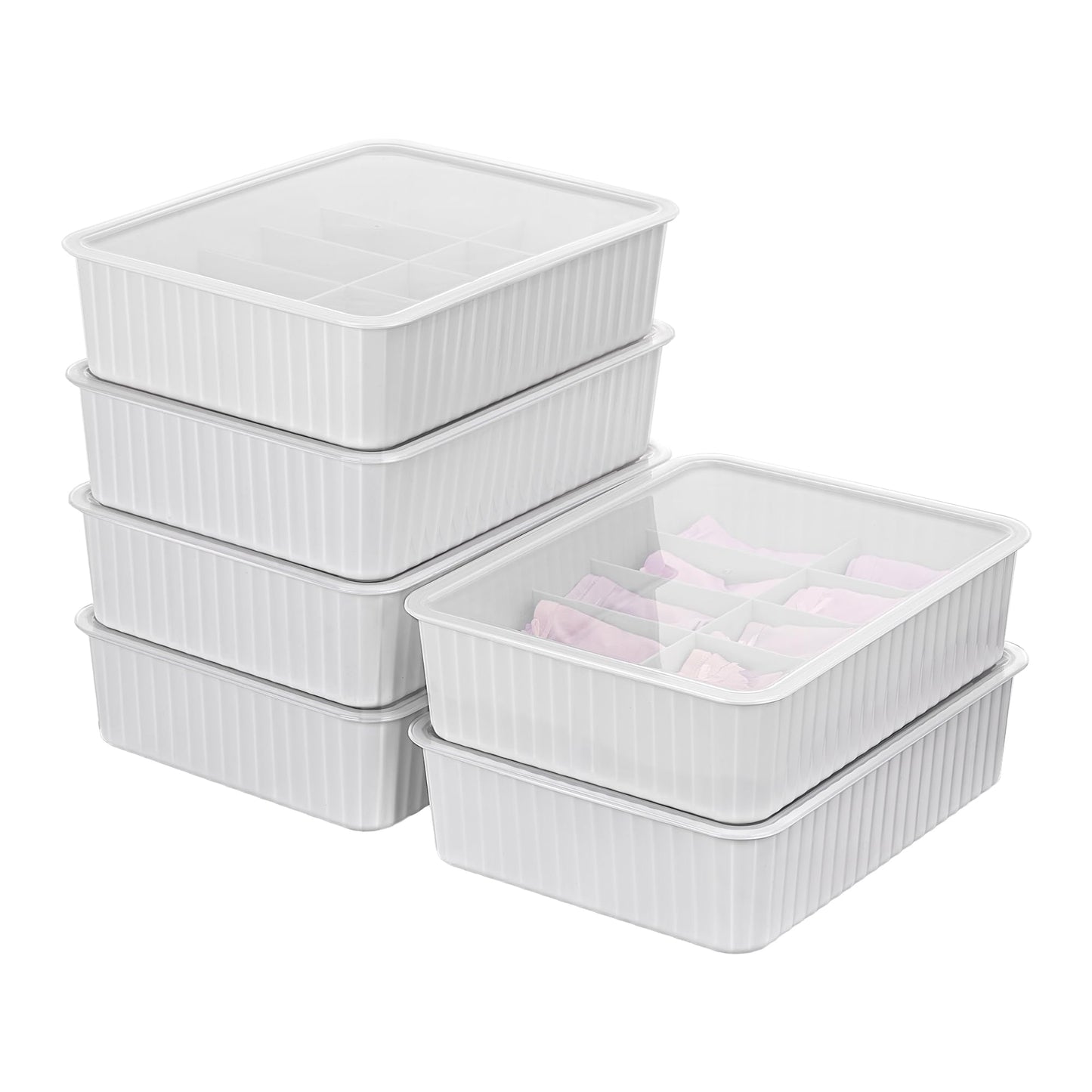 Cetomo 10 Cells Plastic Underwear Sock Drawer Organizer with Lid, Lidded Storage Box with Dividers for Bras and Socks, Basket for Closet, Stackable