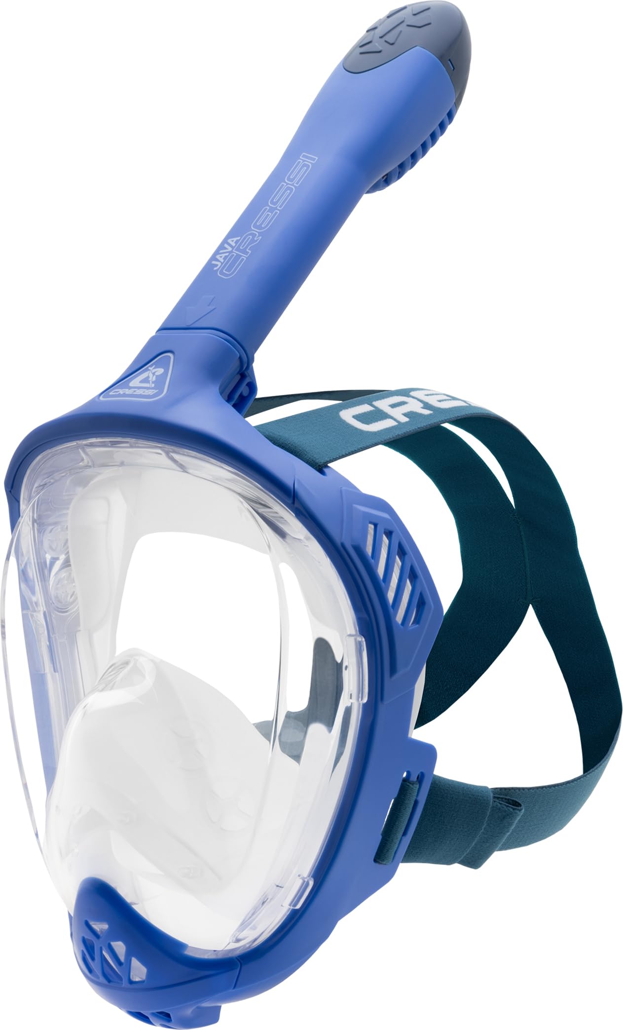 CRESSI Java Full Face Mask Blue/Blue Navy L/XL-Unisex Full Face Snorkel Mask, Ultra Clear Anti Fog Lens, 100% Silicone, Snorkel Dry with Safety