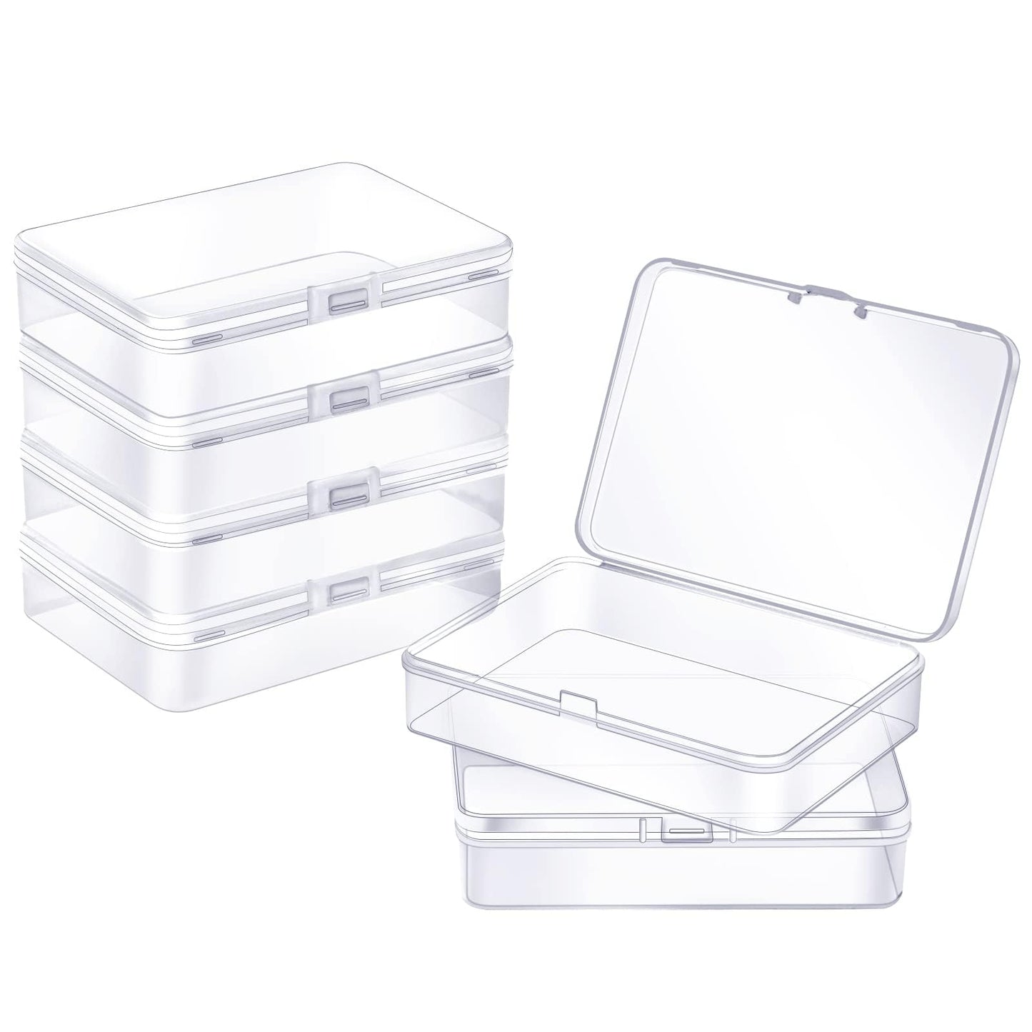 Mnixy 6pcs Clear Plastic Storage Containers with Hinged Lid Rectangle Small Plastic Boxes for Beads, Jewelry, Hardware,Game Pieces, Crafts Items