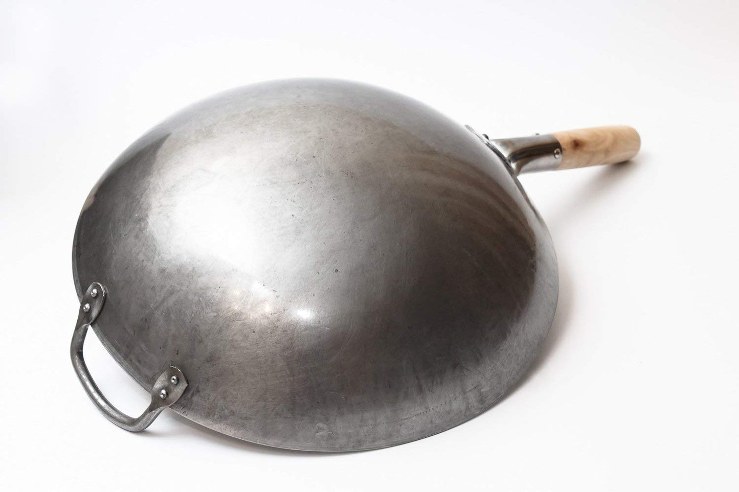 Craft Wok Traditional Hand Hammered Carbon Steel Pow Wok with Wooden and Steel Helper Handle (14 Inch, Round Bottom)/731W88