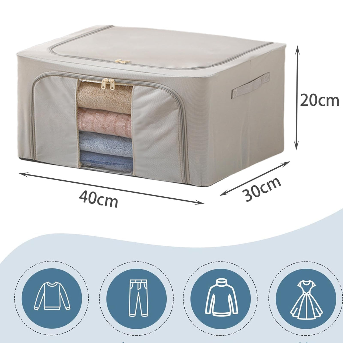 Goesort 6 Pack Clothes Storage Boxes with Steel Frame Support, 22L Moving Bag Wardrobe Storage Organiser Packing Boxes for Moving House with Clear