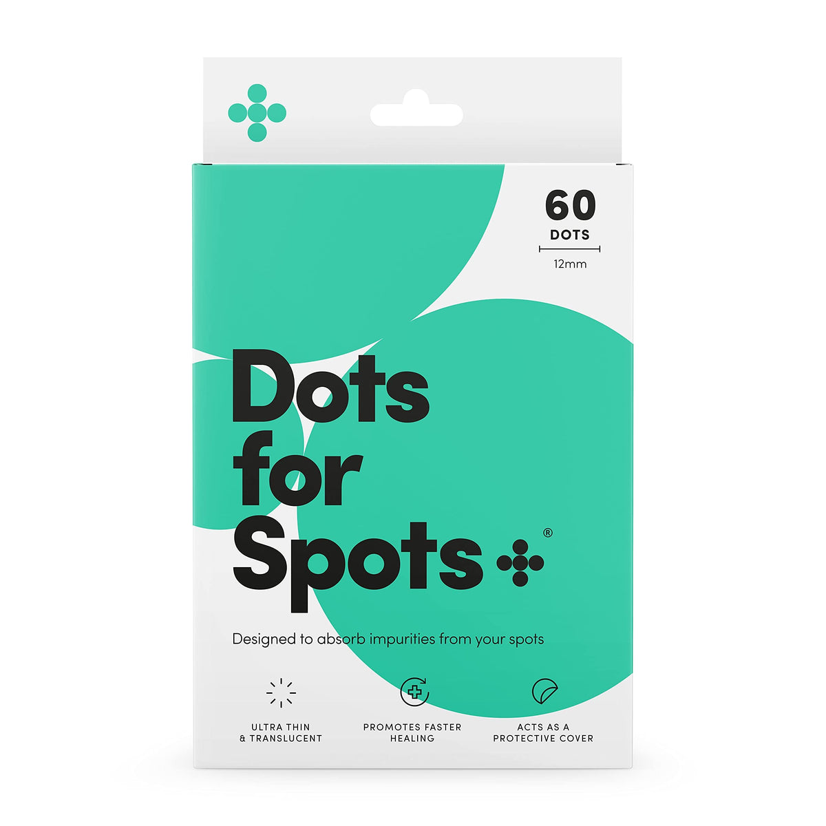 Dots for Spots Acne Patches - Pack of 60 Translucent Hydrocolloid Pimple Patch Spot Treatment Stickers for Face and Body - Fast-Acting, Vegan &