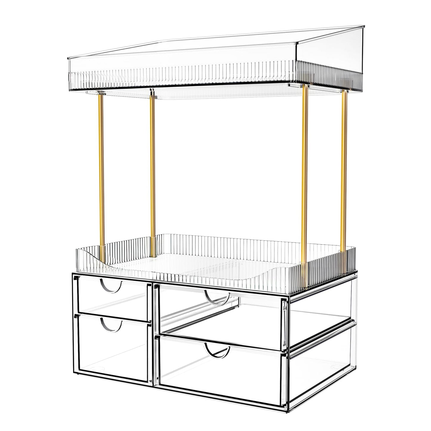 Makeup Organiser - Upgraded Transparent Perfume Organiser with 2 Shelves & 4 Drawer, Make up Storage Non-Slip Design, Skincare Drawer Organisers for