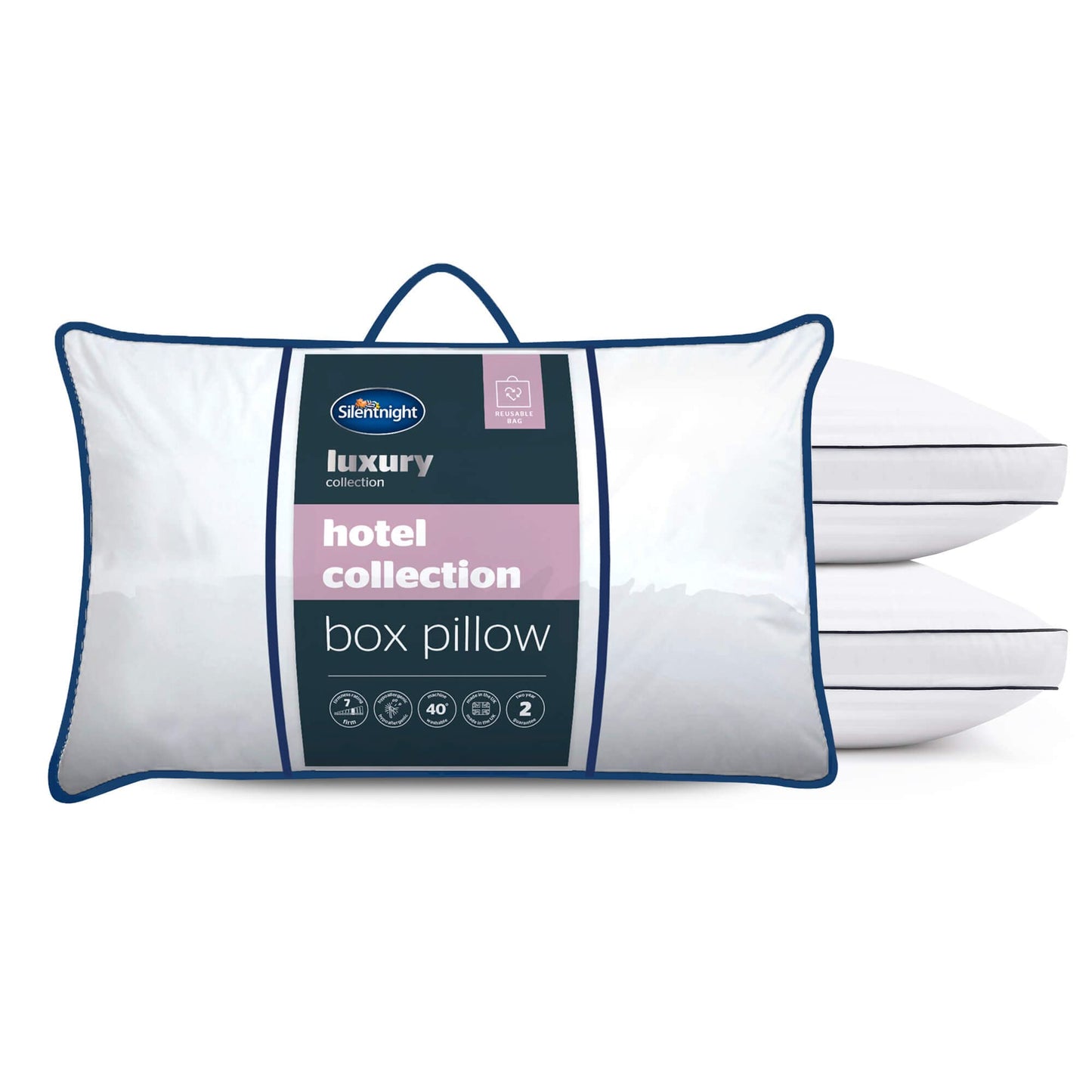 Silentnight Hotel Collection Luxury Pillows 2 Pack - Soft Touch Hotel Quality Bed Pillows for Back and Side Sleepers with Box Design Offering Extra