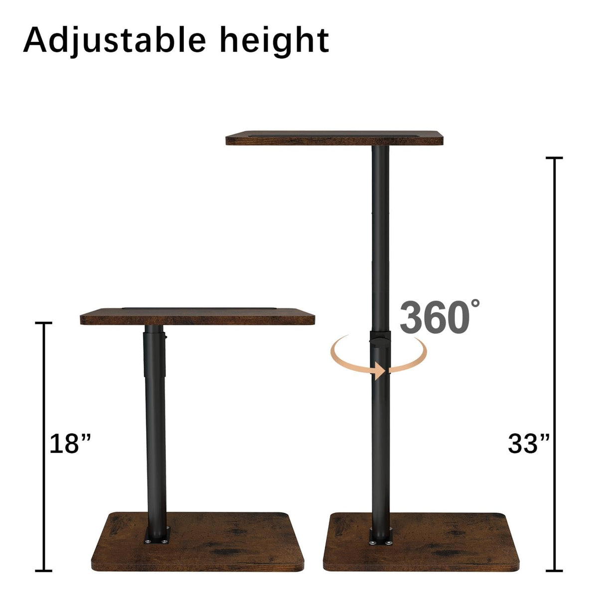 YUHFERA Couch Side Table - 360Swivel Height Adjustable End Table,Sofa Armrest Tray Table,Snack Side Table for Bed or Chair with Phone & Tablet Slot