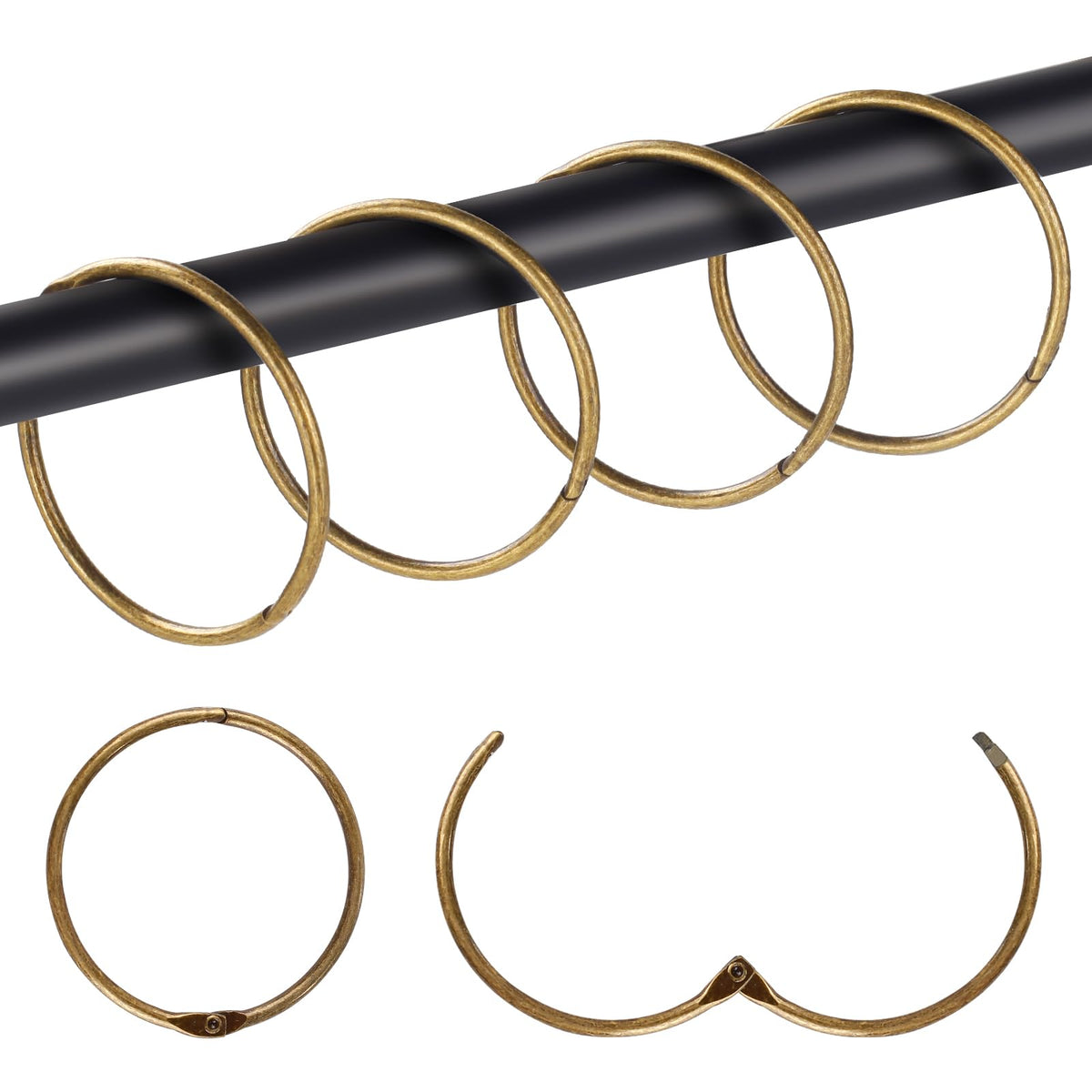 Mafeigu 30Pcs Shower Curtain Hooks,Metal Round Shower Curtain Hooks,Roman Rings,Rustproof Decorative Rings (30, Bronze)