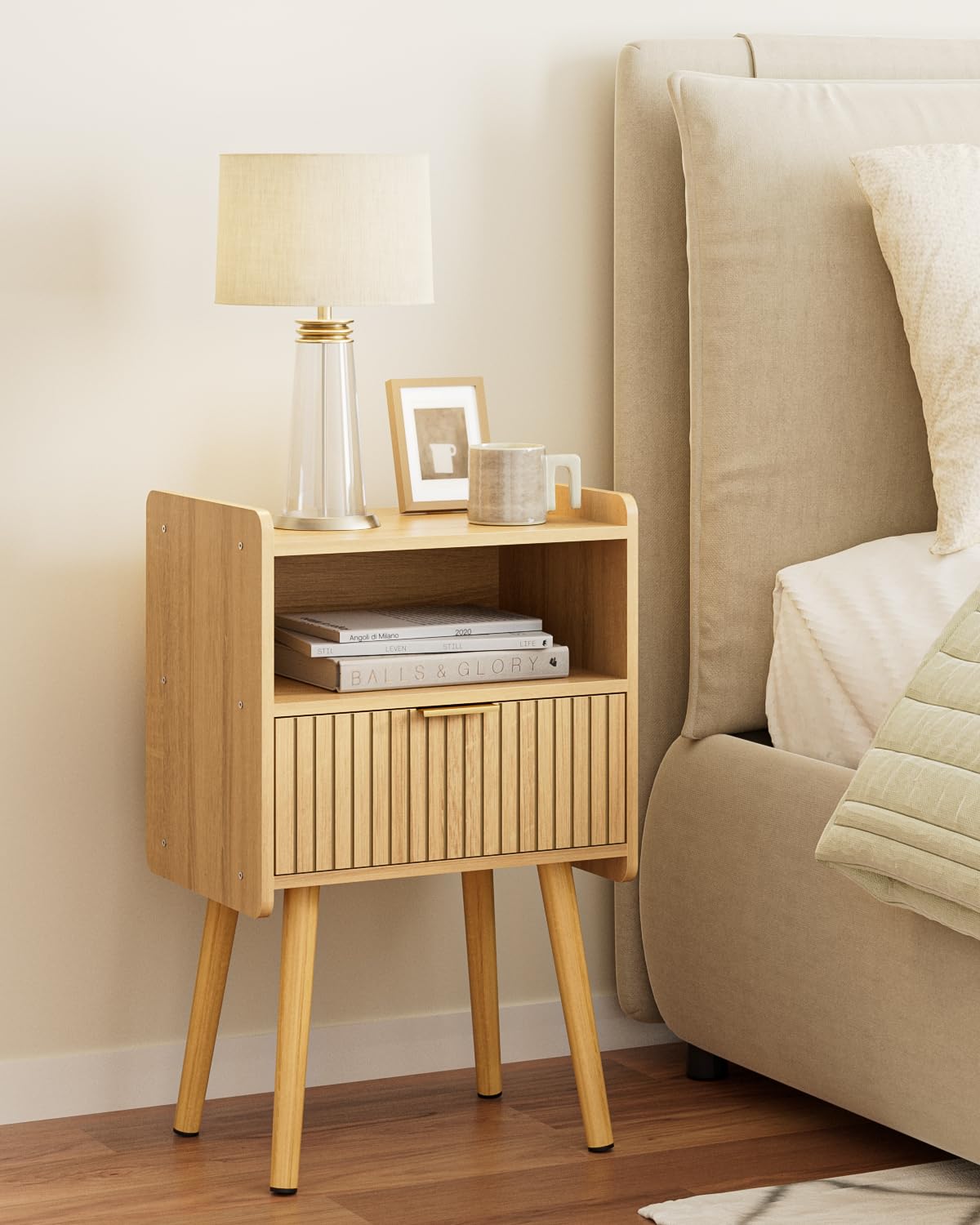 HEYZOEY Bedside Table, Modern Bedside Cabinet, Wood Bedside Drawers, Bed Side table with Storage Drawer Side Nightstand for Bedroom,Living