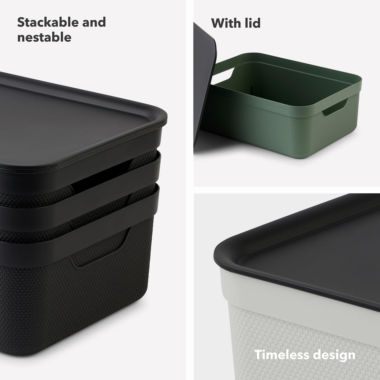 Rotho Jive Dekobox Set of 3 storage box 10l with lid, Plastic (PP recycled), 10l (37.5 x 27.8 x 13.5 cm), Blue