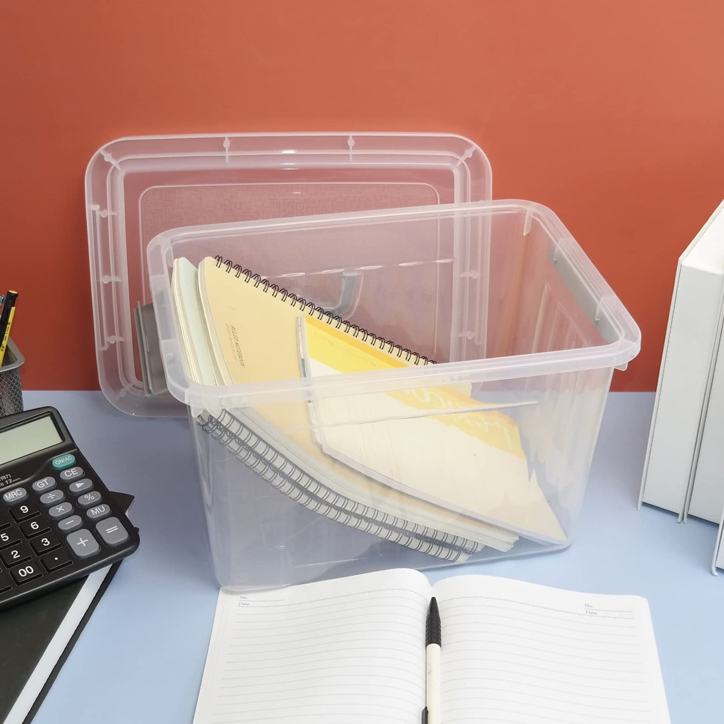 Gitany 6-pack 12 L Plastic Latching Storage Box with Lid, Clear Container Set