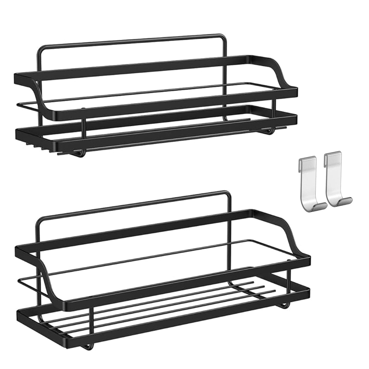ALOCEO Shower Caddy No Drill 2 Pack, Adhesive Shower Organiser Storage, Rustproof Bathroom Accessories Shower Shelf with 2 Hooks, Black