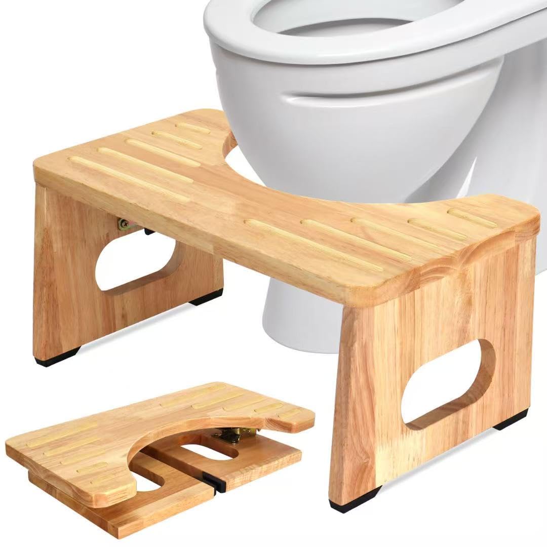 Foldable Toilet Potty Stool for Adults, 7" Wood Portable Squatting Poop Foot Stools, Bathroom Non-Slip Toilet Assistance Step Stool, Poop Stool for