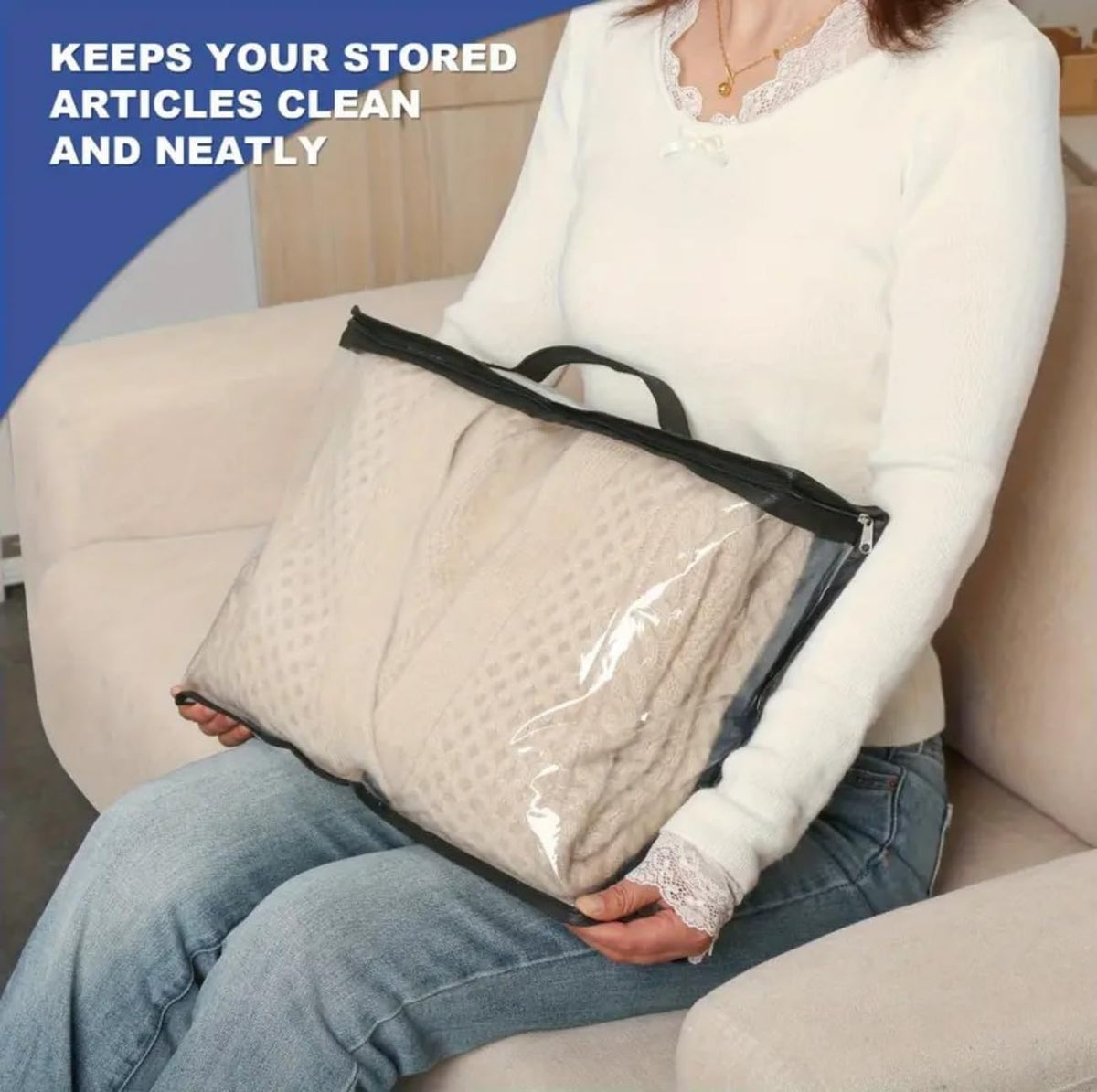 MANTTH Clear Sheet Storage Bags with Zipper 6 Pack, Plastic Sweater Storage Bins for Clothing