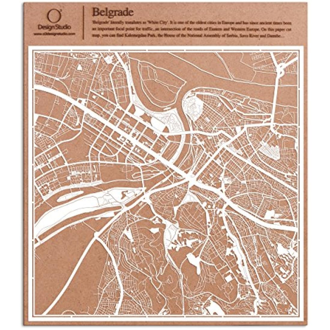 Belgrade Paper Cut Map White 30x30 cm Paper Art