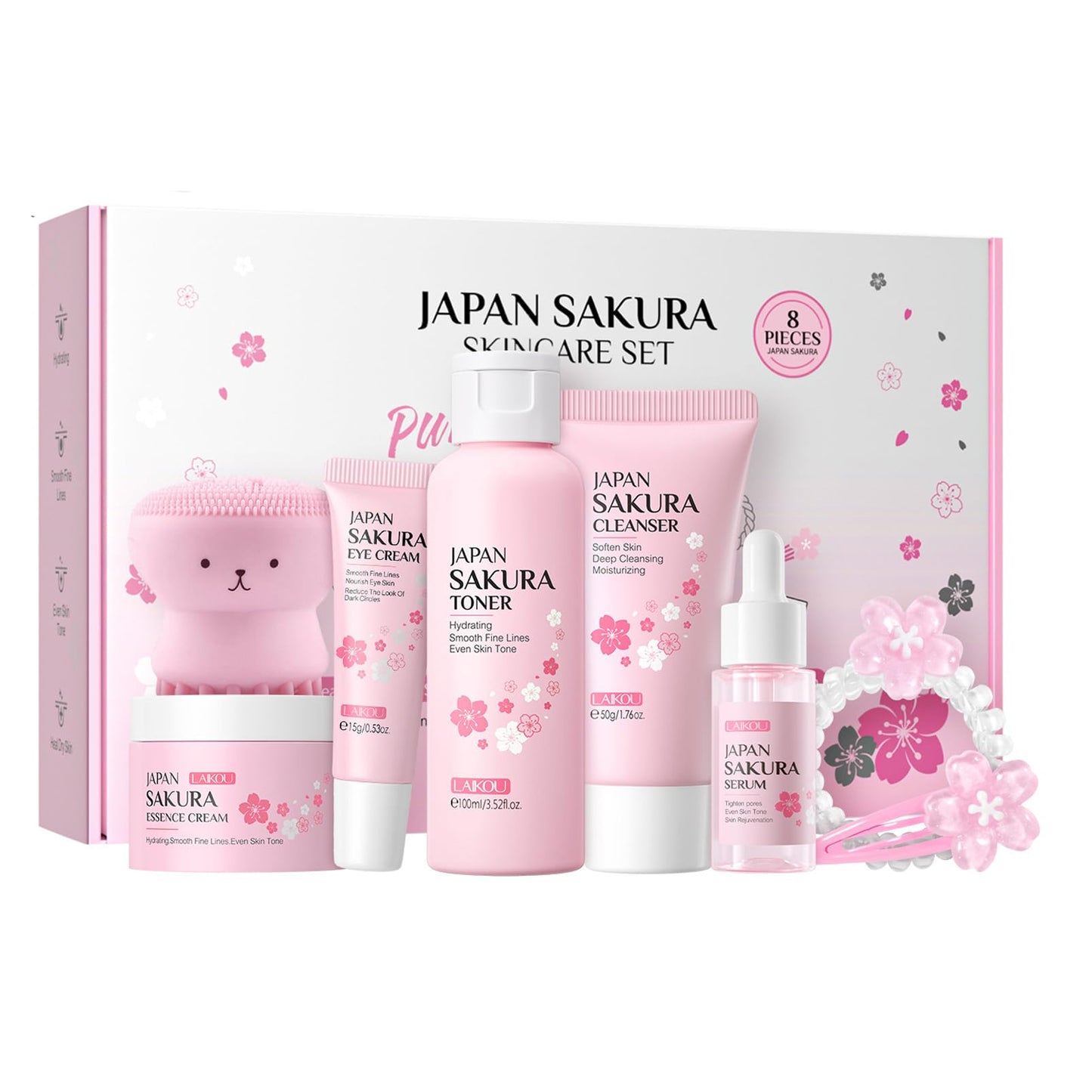 Skincare Sets with Facial Cleansing Brush - Cherry Blossom Skincare Gifts For Teenage Girls - Pamper Sets For Women Gifts - Skin Care Sets & Kits for