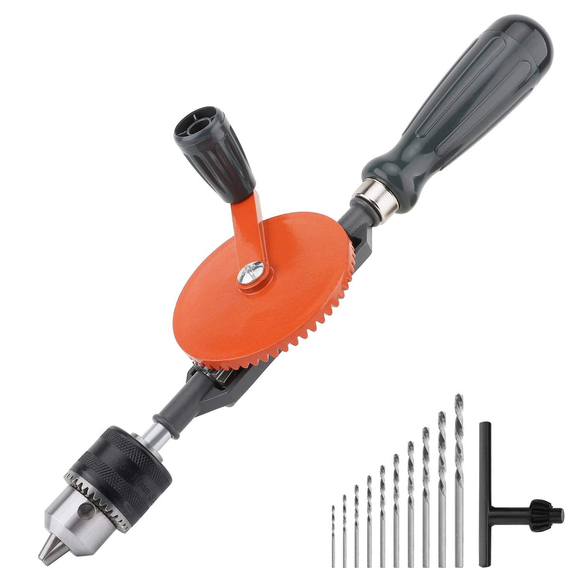 Housolution Hand Drill, Powerful 3/8 inches (1.5-10mm) Capacity Precision Chucks Cast Steel Double Pinions Manual Drill for Wood Plastic Acrylic
