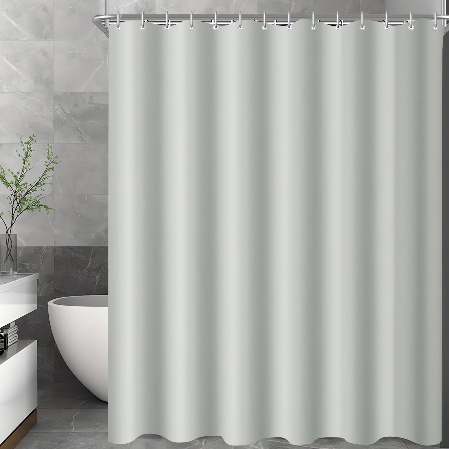 Lerores Shower Curtain, 200 x 240 cm, Grey, Weighted Hem, Anti-Mould Textile, Water-Repellent, Washable Polyester Fabric Bath Curtains for Bathroom,