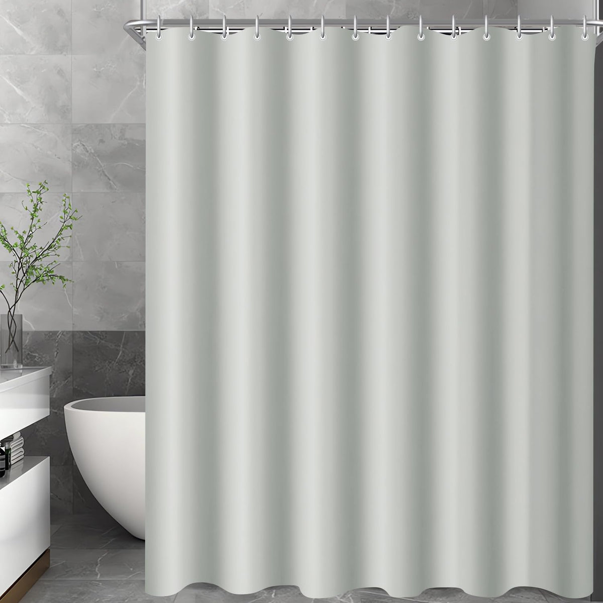 Lerores Shower Curtain, 180 x 200 cm, Grey, Weighted Hem, Anti-Mould Textile, Water-Repellent, Washable Polyester Fabric Bath Curtains for Bathroom,