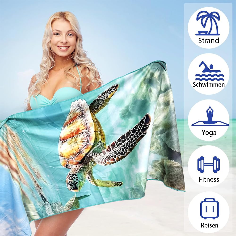JAODFK Microfibre Beach Towel 71"X32" Quick Dry Lightweight Sand Free Extra Large Thin Sea Turtle Towels Travel Essentials For Adults Womens Swim