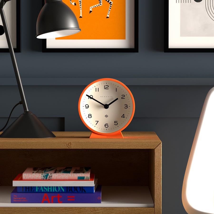 NEWGATE? M Mantel Silent Sweep Mantel Clock - 'No Tick' - A Mantelpiece Clock - Small Mantel Clock - Minimalist Dial - (Pumpkin Orange)
