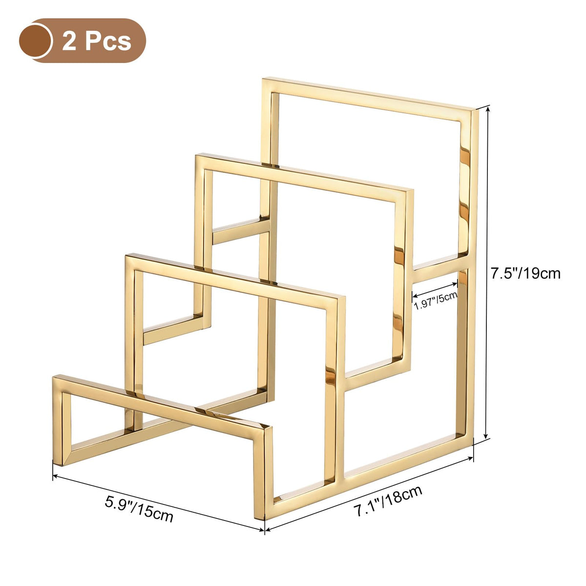 sourcing map Clutch Purse Display Stand 3 Layer Wallet Display Rack Metal Clutch Holder Riser for Home Retail Store Supplies - Gold, 2Pcs