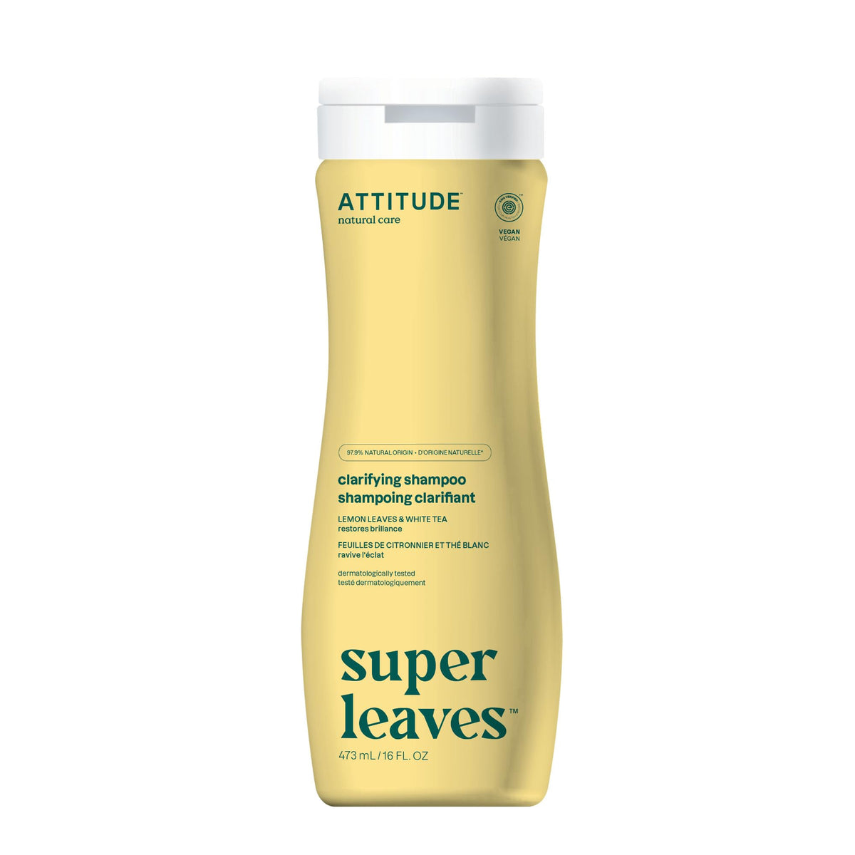 ATTITUDE Clarifying Hair Shampoo, EWG Verified, Restores Shine, Naturally Derived Ingredients, Vegan and Plant Based, Lemon Leaves and White Tea, 473