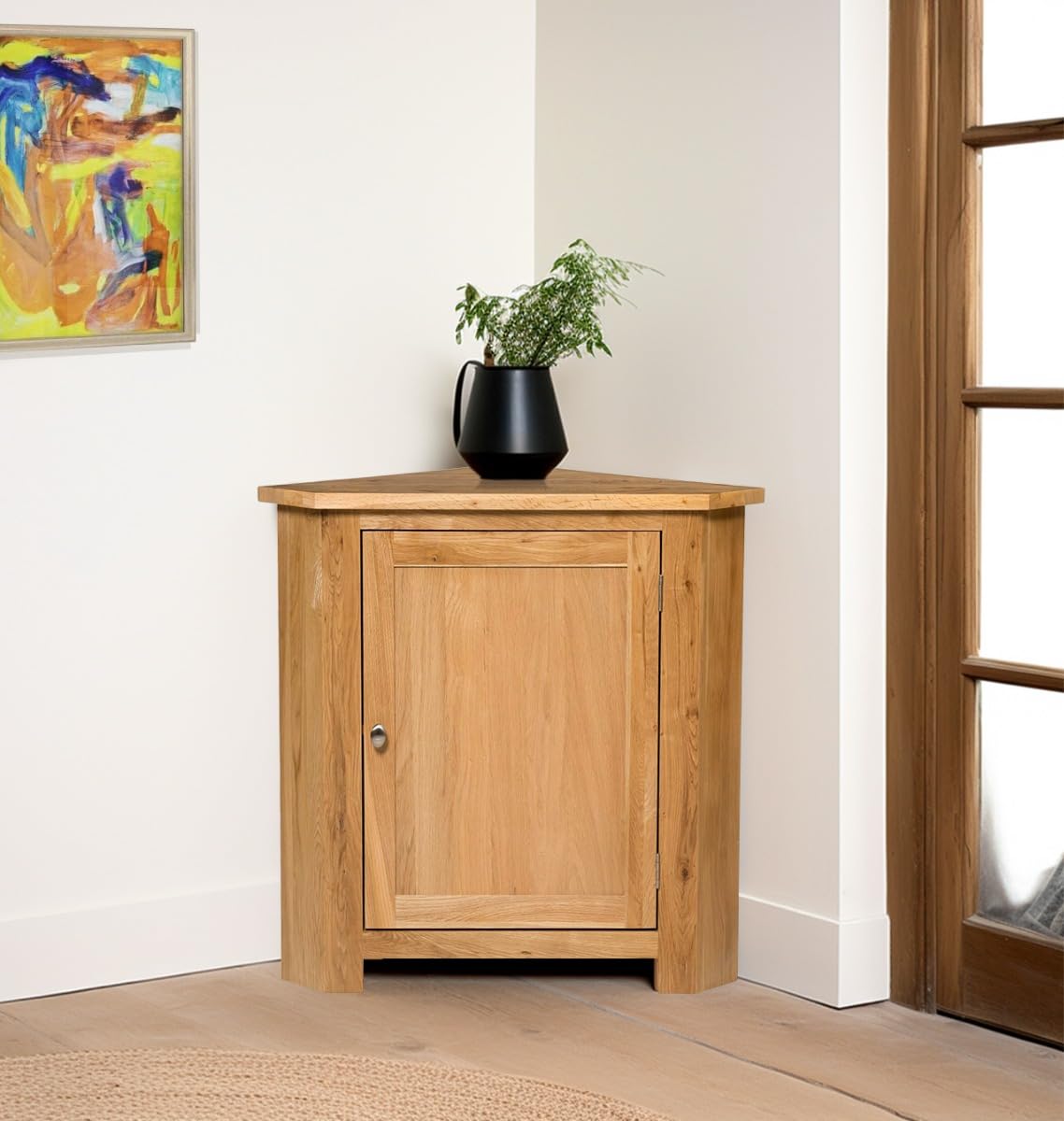 Hallowood Furniture Waverly 1-Door Low Corner Cupboard Oak Unit with Shelf