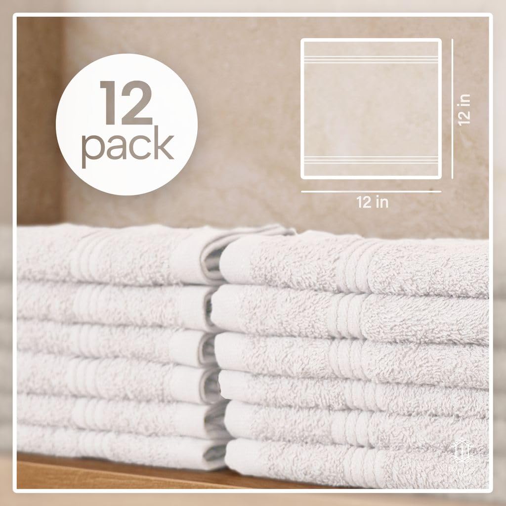 HomeBurg Luxe 12-Piece Washcloth Set - 100% Cotton, Soft & Absorbent, Easy Care, Premium Towels for Face & Daily Use, 30 x 30 cm, White