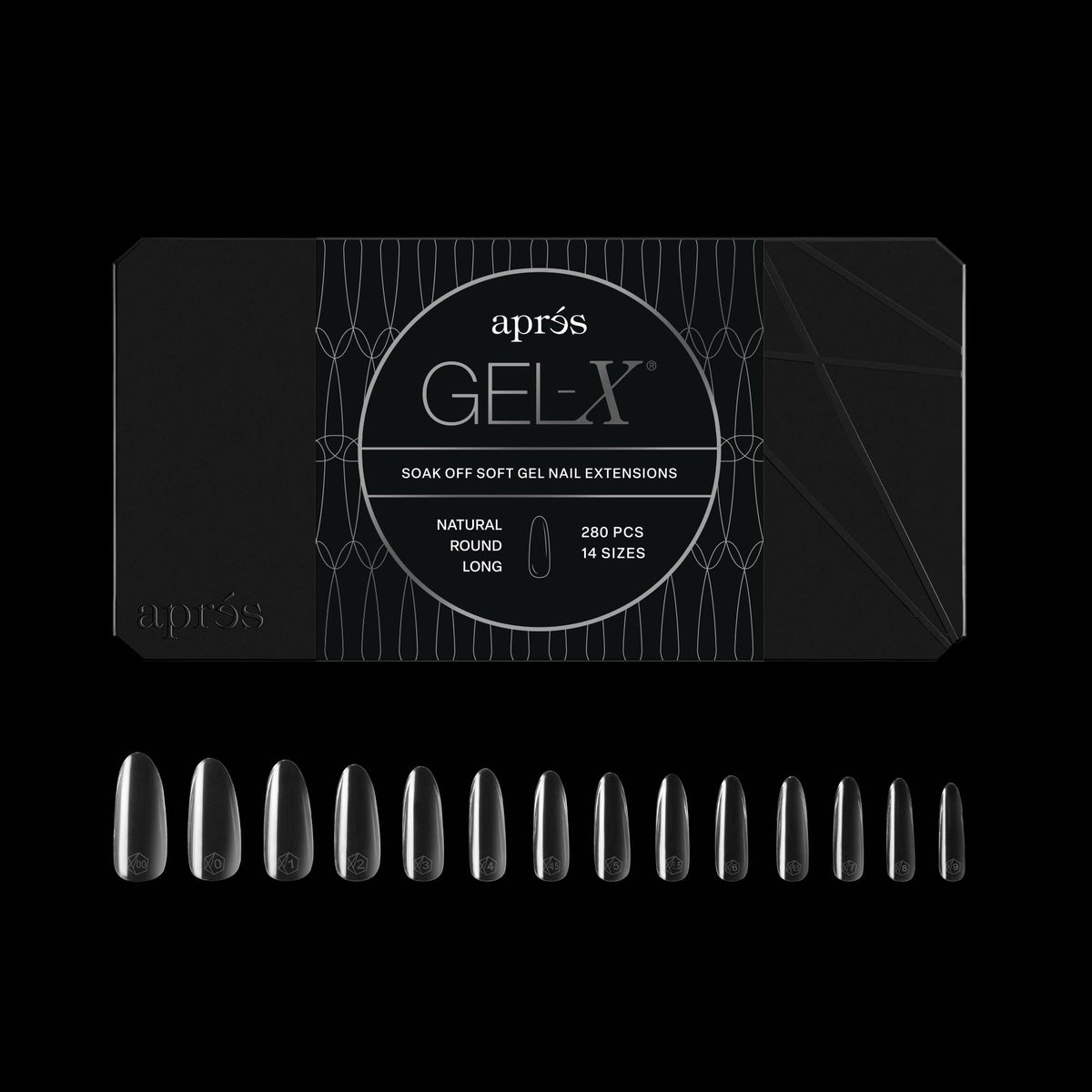 Apres Gel-X? Round Box of Nail Tips | 280 Soft Gel Tips, 14 Sizes 00-9 | Half-sizes Included (Natural Round Long, 280 Count)