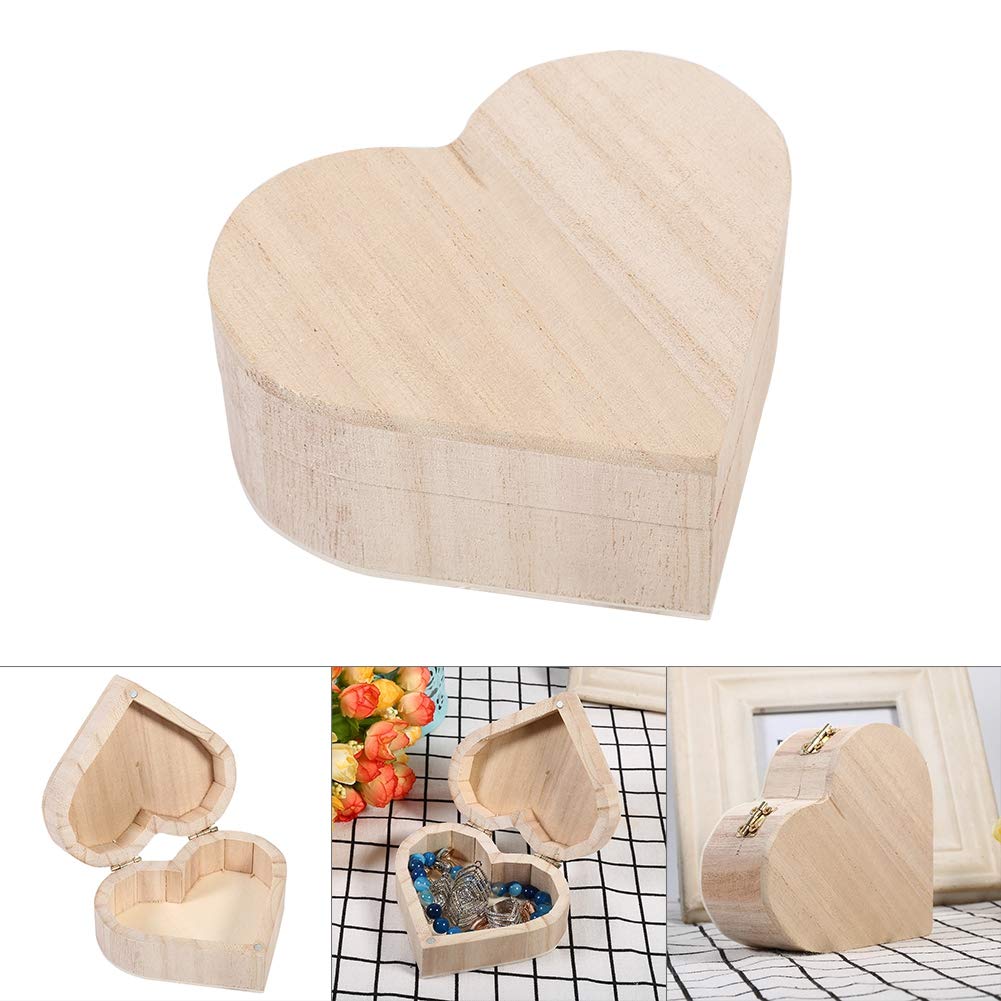 Wooden Storage Box with Lid Wood Jewelry Box Lovely Heart-Shaped Wood Box Wood Craft Boxes Unpainted Wooden Box for Home Decoration DIY Crafts
