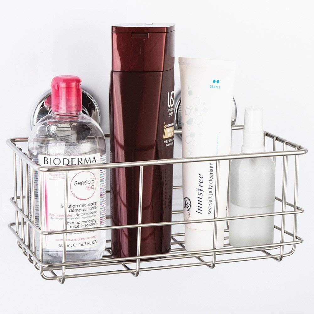 SANNO Suction Cup Shower Caddy Basket for Shampoo Combo Organizer Basket Stainless Steel Holder for Bathroom Storagepack of 2