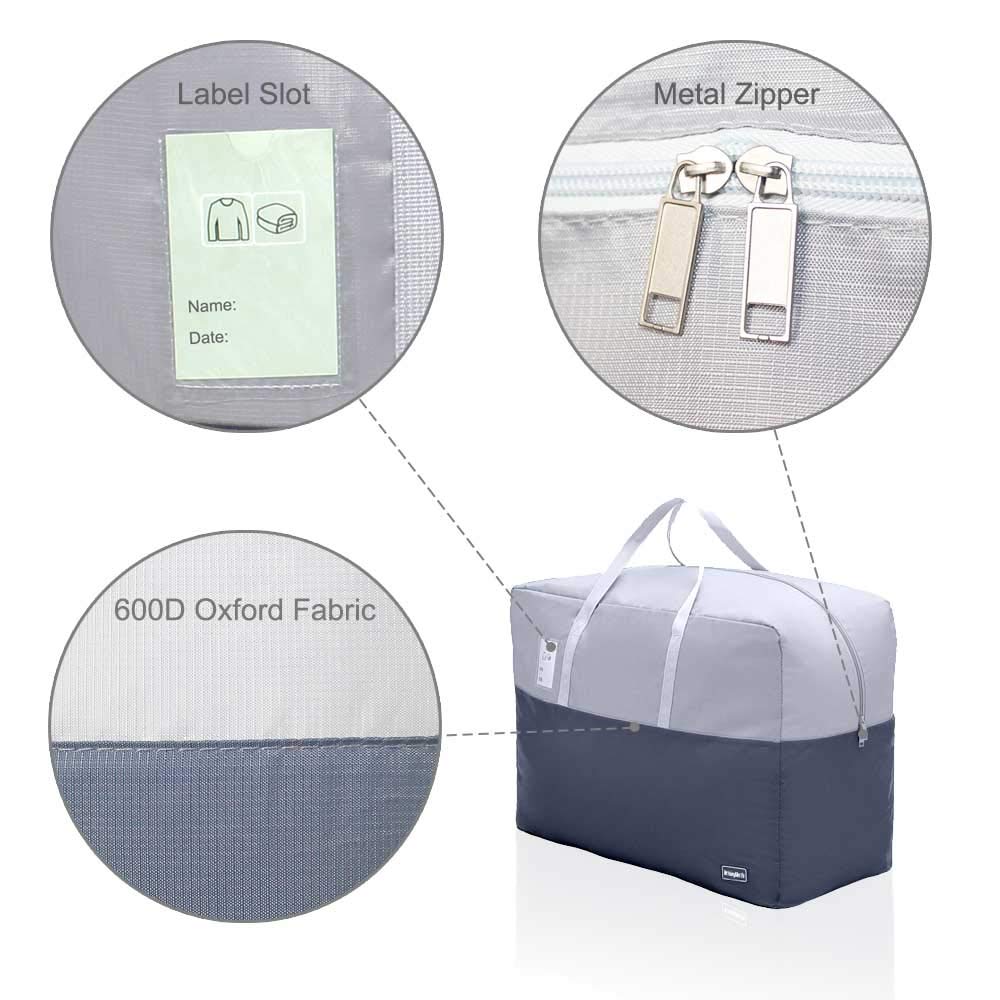 75L Clothes Storage Bags with Zips, 2 PCS Oxford Cloth Duvet Storage Bag King Size, Breathable Underbed Storage Bags for Clothes, Quilt, Blankets