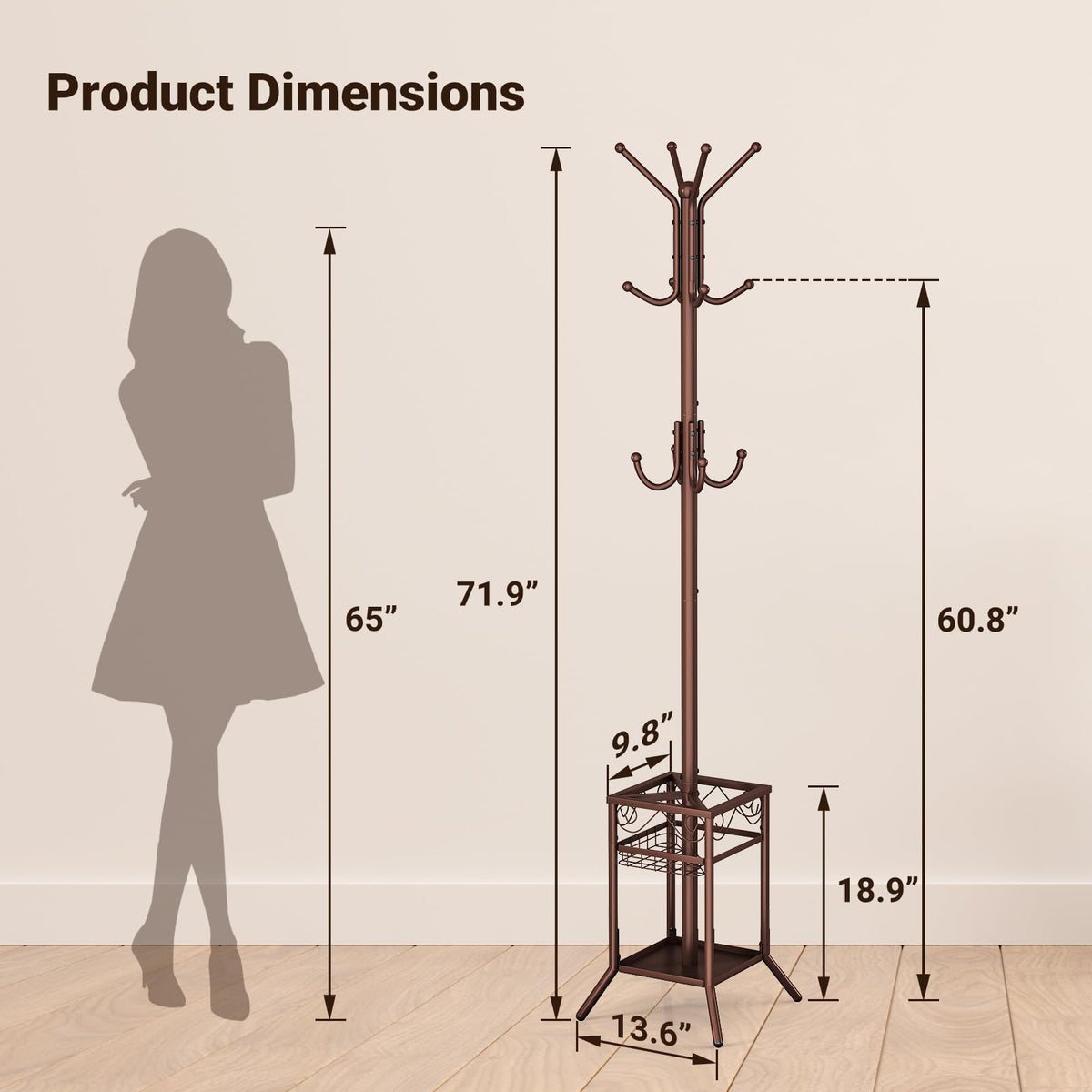 ELYKEN Metal Coat Stand with Umbrella Holder Vintage for Office Hallway