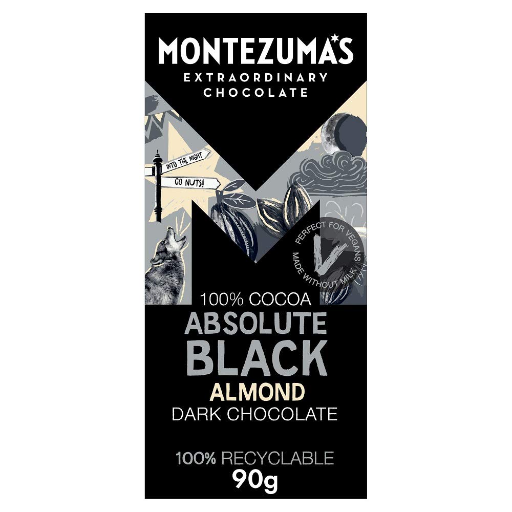 Montezuma's Absolute Black 100% Cocoa with Almonds - Dark Chocolate 6 x 90g