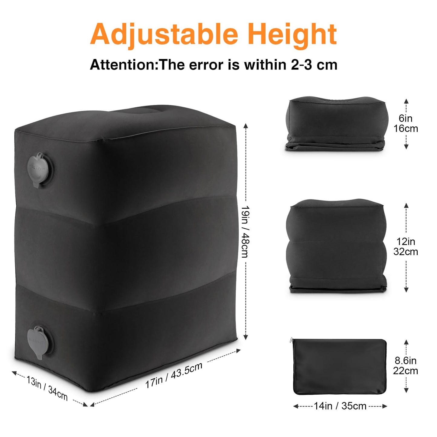Maliton Inflatable Airplane Foot Rest with Pump Bag (Black, 2Pcs)