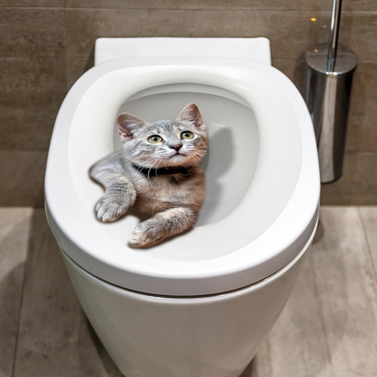Cute Cat Toilet Seat Lid Sticker Cartoon Waterproof Self-Adhesive Removable Toilet Lid Decal Bathroom Decoration Toilet Lid and Tank Covers (30cm)