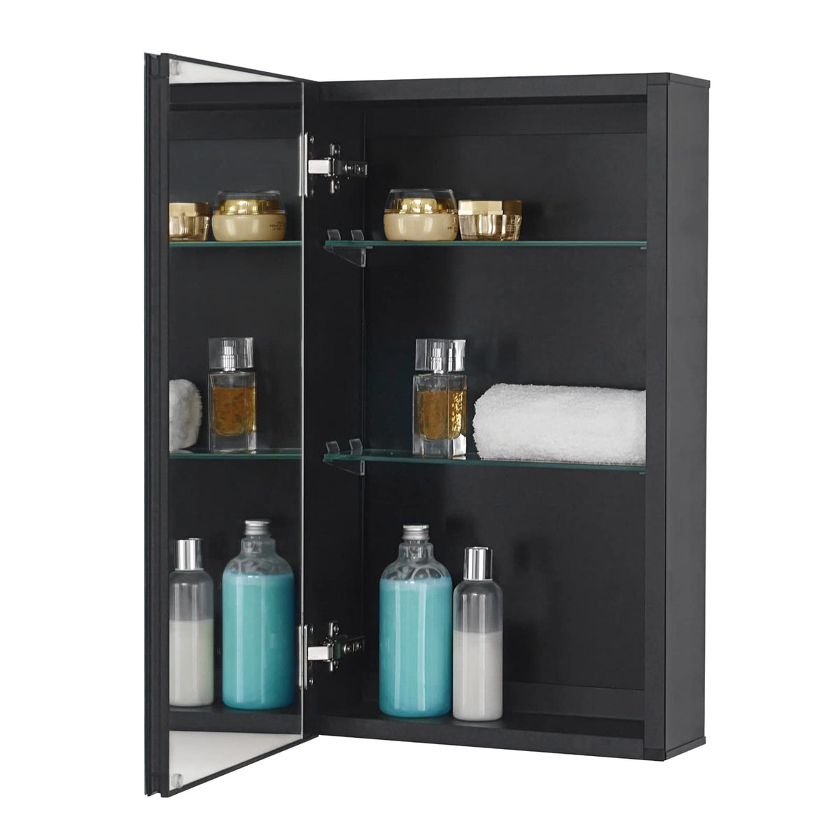 Fundin Mirror Cabinet 36 x61 CM Recessed or Surface Mount, Black Aluminum Bathroom Wall Cabinet with Mirror and Adjustable Shelves.