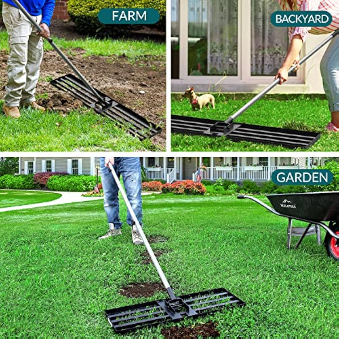 Walensee Lawn Leveling Rake, 213cm,76x25cm Levelawn Tool, Heavy Duty Effort Saving Lawn Level Tool, Stainless Steel Handle Lawn Leveler for Yard Garden Golf Course, Ease Level Soil Sand Dirt Surfaces