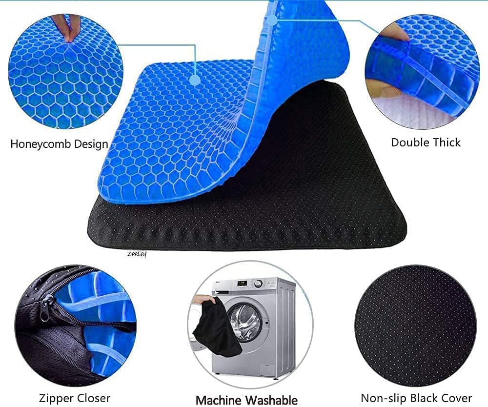 FAJIA Gel Seat Cushion, Cushion Chair Pad, Double Thick Breathable Cool Pad with Non-Slip Cover Honeycomb Design for Car/Office/Home/Wheelchair