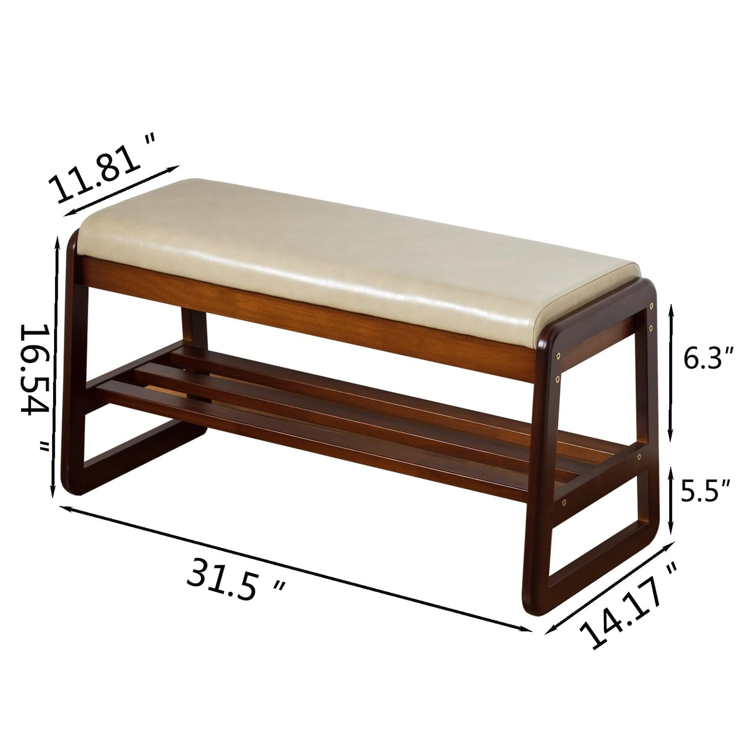 SOBIBO Solid Wood Shoe Bench, 2-Tier Entryway Bench with Cushion and Flip-Open Storage Box, Mid-Century Modern Shoe Bench Rack for Hallway