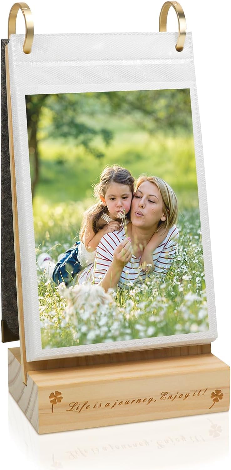ZEEYUAN Desk Photo albums 6x4 Slip in for 60 Photos Flip Wooden Photo Frame for 6x4 Gifts for Christmas Birthday Wedding