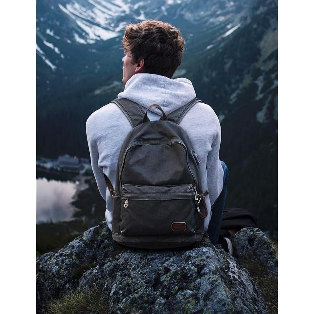 Muzee Canvas School Backpack with 15.6 inch Laptop for Men Women, Lightweight Anti-Theft Travel Daypack College Student Backpack Mit USB Charging Port