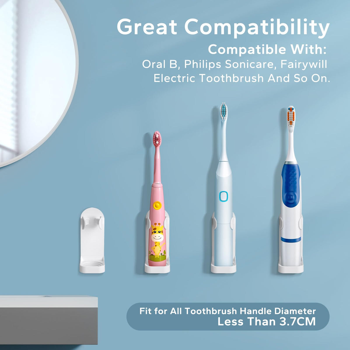 HOMMAND Electric Toothbrush Holder 2 Packs, Upgraded Strong Adhesive Electric Toothbrush Holder Wall Mounted