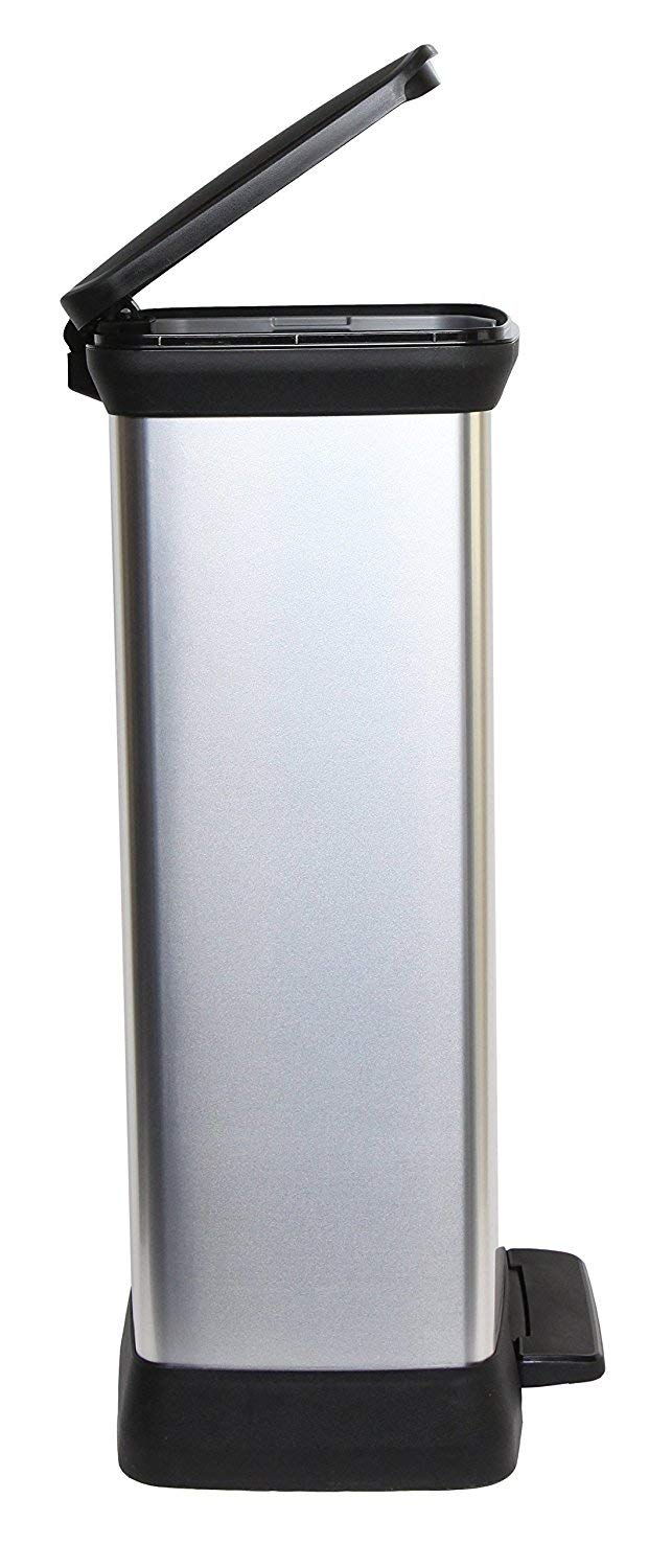 Curver Metal Effect Pedal Touch Soft Close Deco Bin, Silver, 50 Litre, 39 x 29 x 72 cm