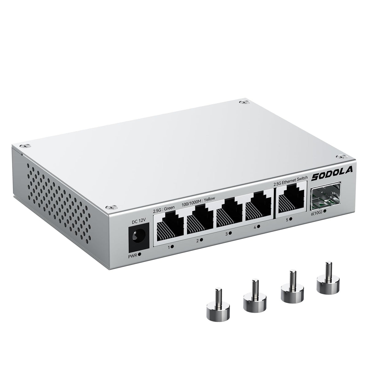 SODOLA Unmanaged 5 Port 2.5Gb Network Switch with 1x 10G SFP+, Aluminum Alloy Cooling & Magnetic Mounting, Multi-Gigabit Ethernet Switch, Ethernet