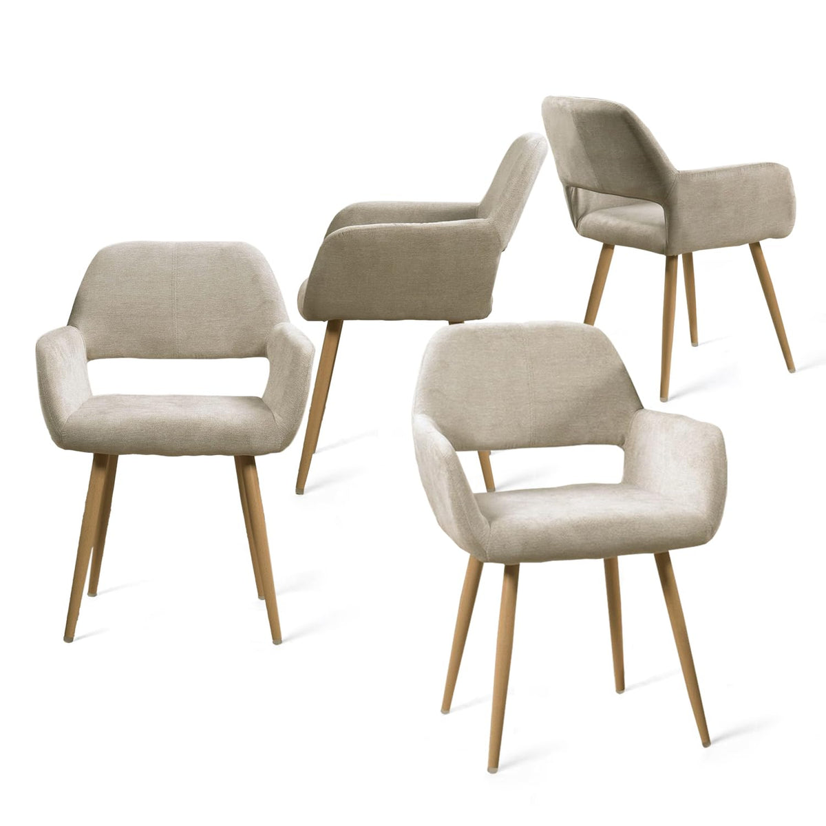 MEUBLE COSY Dining Chairs Set of 4 with Arms Fabric Upholstered Seat Backrest Armchair for Dressing Table Desk Lounge Living Room Kitchen Bedroom Home