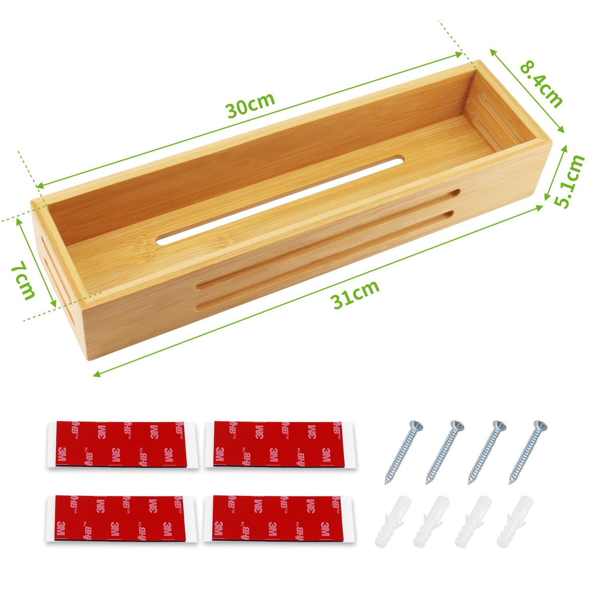 SAUNNIHEN Bamboo Spice Rack Organiser without Drilling, 4 Packs Spice Rack Wall Mounted, Spice Storage Organiser for Inside/Outside Cupboard, Herb
