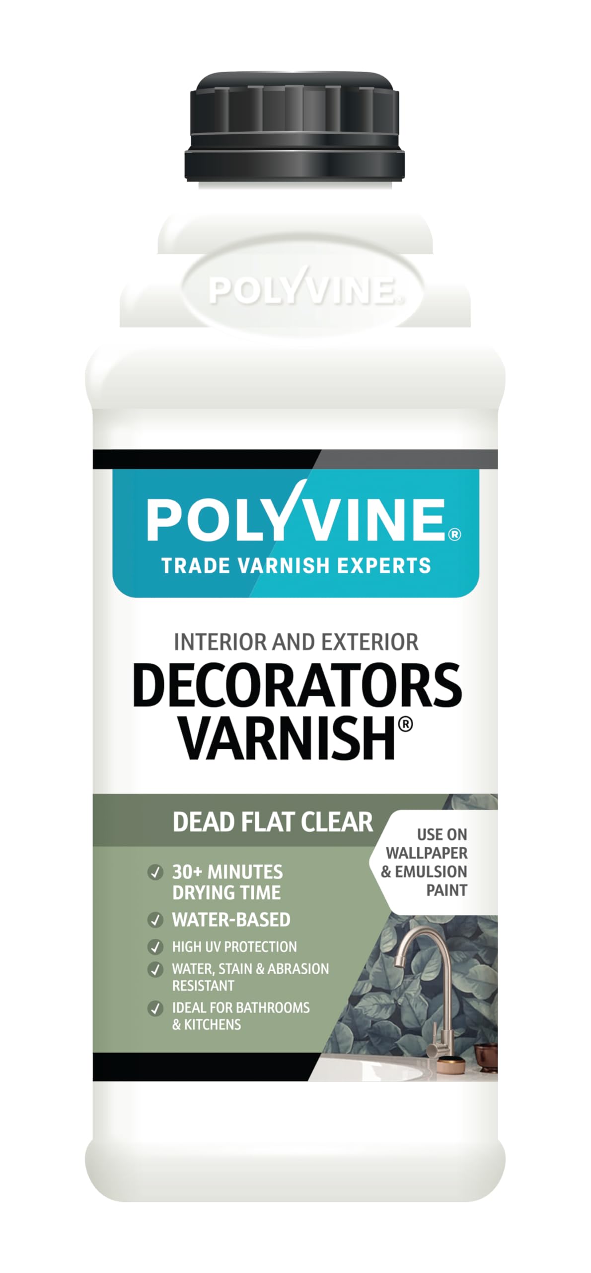 Polyvine Decorators Varnish Dead Flat ? Water Resistant Clear Varnish with UV Protection - Seals and Protects Emulsion, Acrylic Paint, Wallpaper,