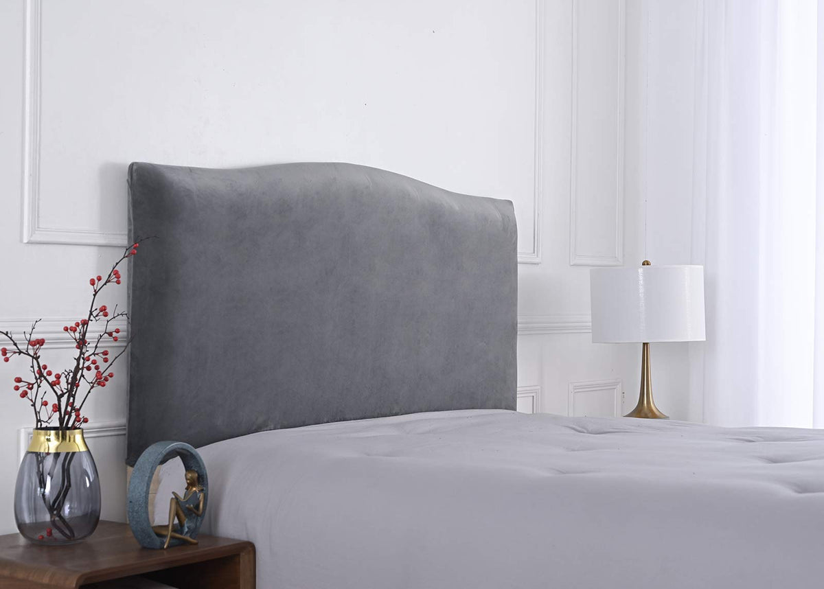 Meigeh Bed Headboard Cover Velvet Headboard Slipcovers Stretch Headboard Protector Headboard Cover for single double king size beds Carbon grey